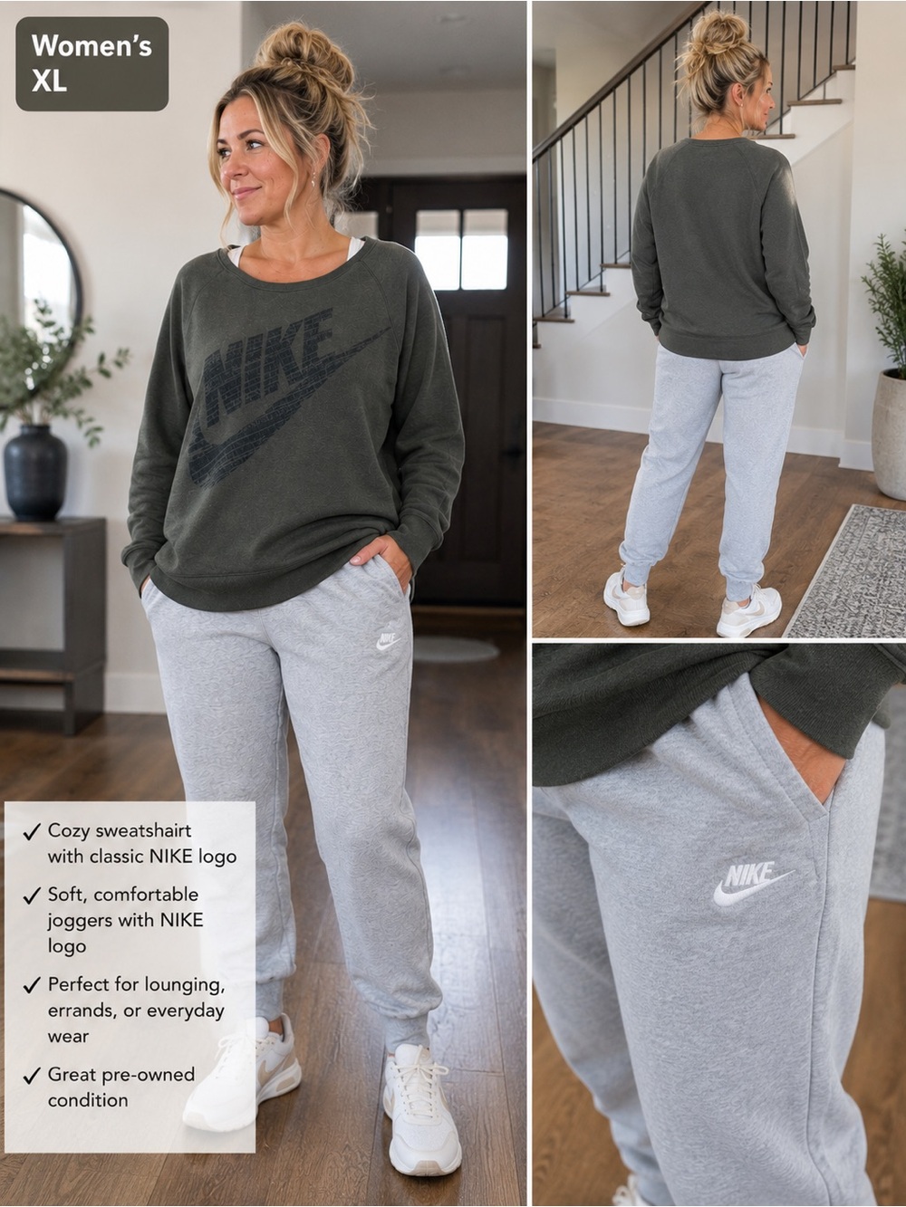Nike Women's Olive Green Cozy Sweatshirt  With gray joggers